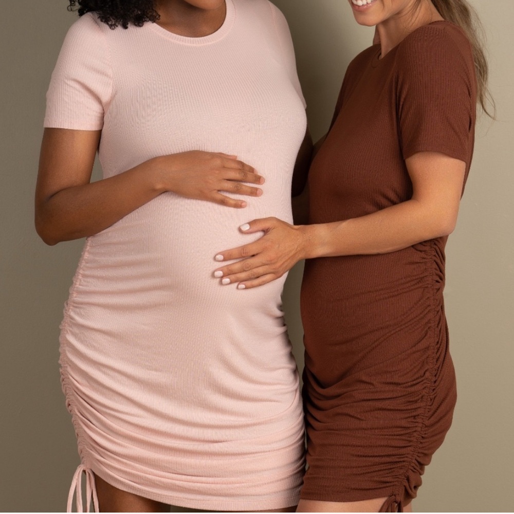Destination Maternity Ruched Rose Smoke Sheath Dress, size Large. Used Once